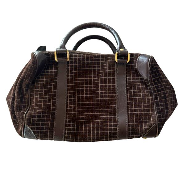 Susan Gail Handbag Boston Bag Checkered Plaid Brown Leather Vintage Y2K - Picture 1 of 8
